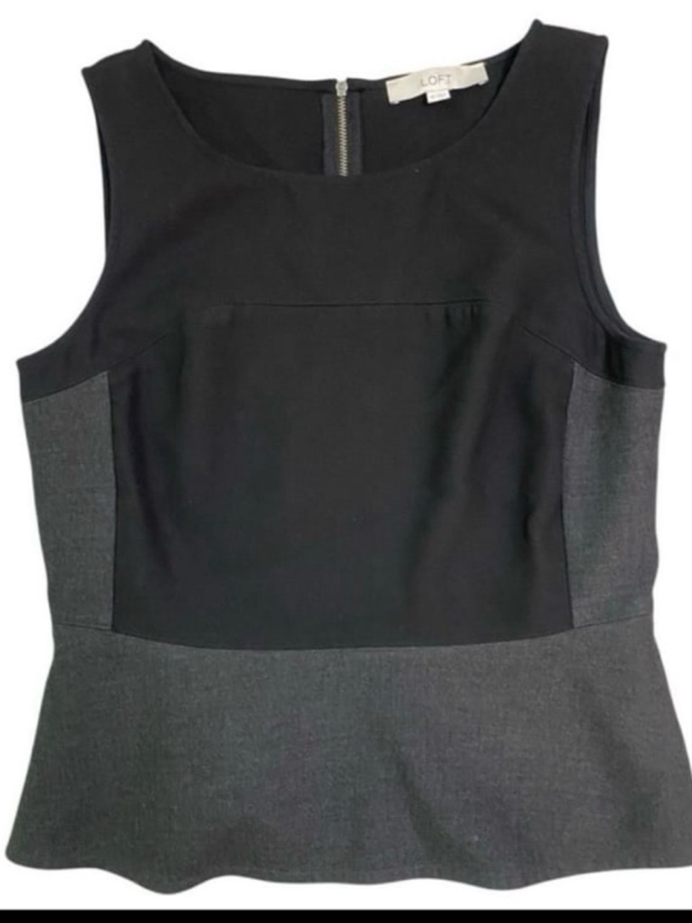LOFT Black and Gray Sleeveless Peplum Tank